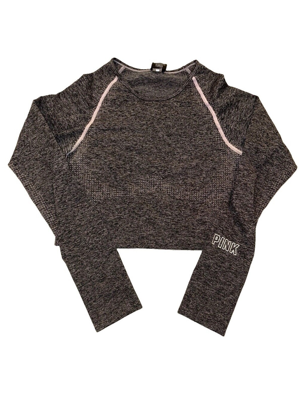 Pink Victorias Secret Seamless Crop Top Women Large Grey Thumb Hole Workout Gym